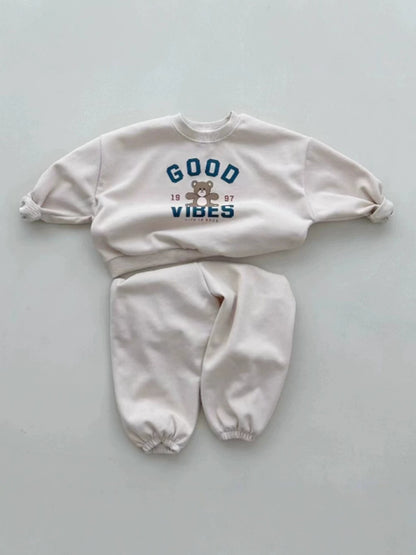 Conjunto de sudadera con logo y estampado de osito y pantalón largo para bebé y niños 【mh0014632】