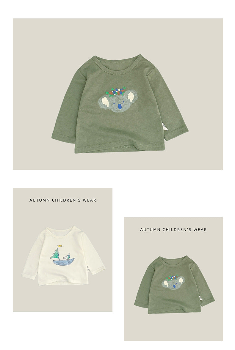 ベビー キッズ コットン プリント 長袖Tシャツ【mh0013994】