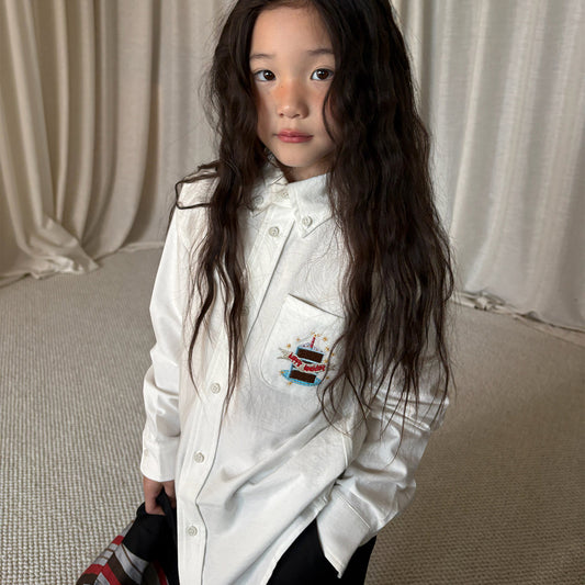 yummy&rocky | Cake Embroidery Cotton White Shirt 【mh0020173】