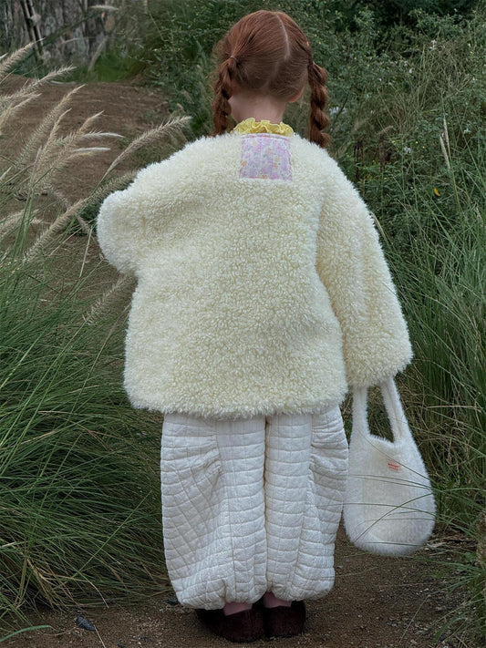 Fluffy reversible boa jacket with floral print and padded lining [mh0011743]