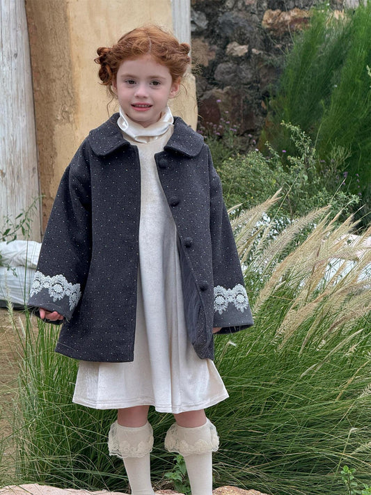 Wool coat with quilted lining, dull gray, and rhinestones [mh0011747]