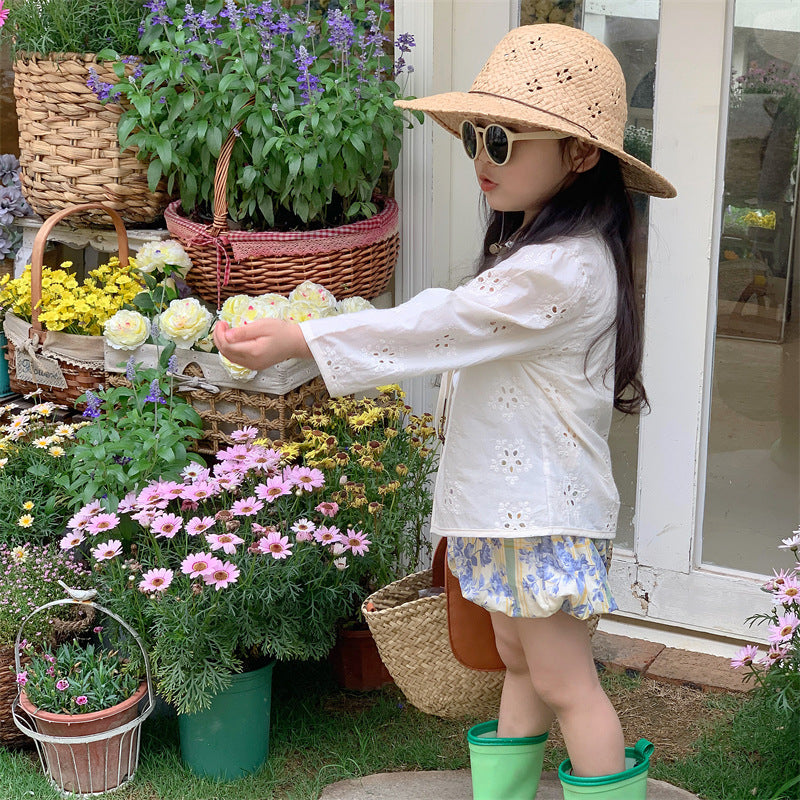 Baby/Kids Flower Embroidery Lace Long-Sleeve Collarless Cardigan [mh0001791]