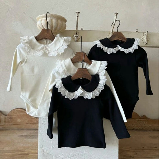 Camiseta de manga larga para bebé o niño/a con cuello de doble volante【mh0014704】