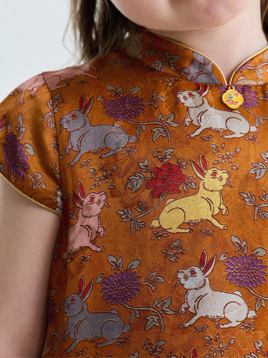 Retro Rabbit Elephant Pattern Stand Collar Dress アニマルプリント 半袖ワンピース【mh0013174】