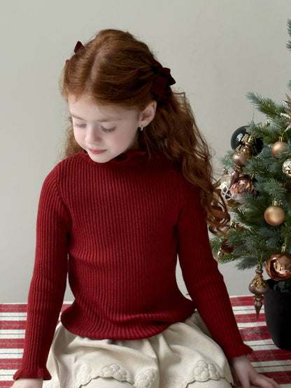 Long-sleeved mock neck cut-and-sew sweater with a ruffled high neck and bottle neck. Basic sweater [mh0011897]