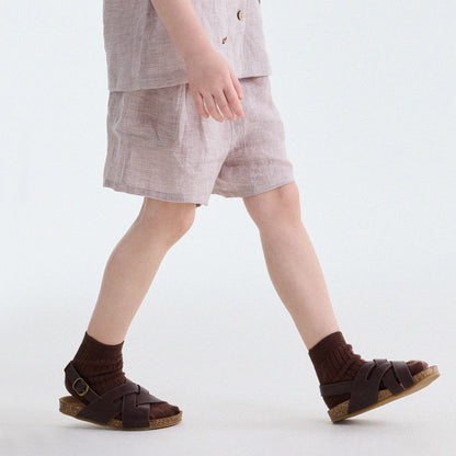 Embroidered Linen Sleeveless Shirt Shorts フルーツ刺繍 ノースリーブシャツ ショートパンツ【mh0013187】