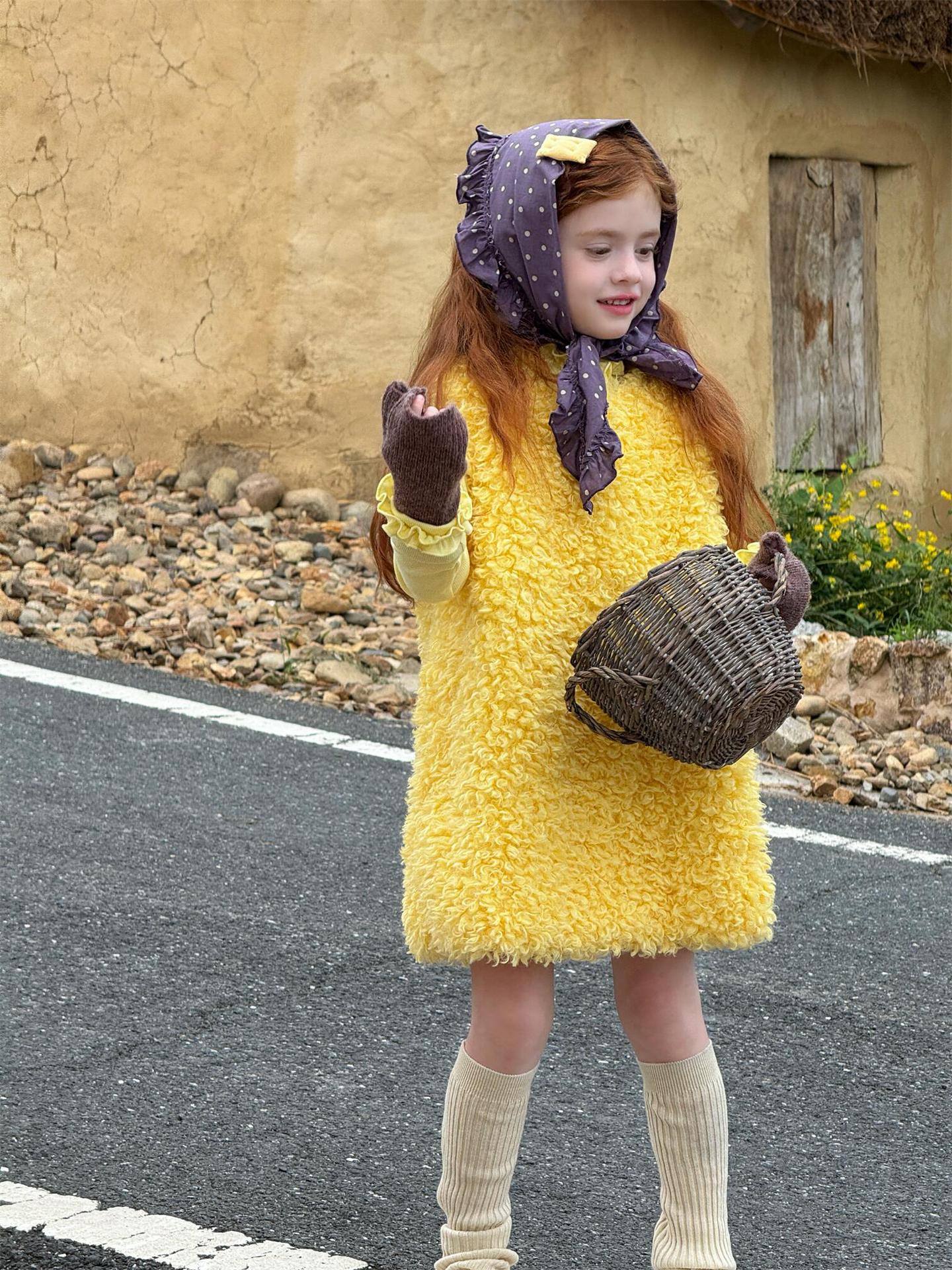 ノースリーブワンピース ラッフル襟 ファーフリースドレス【mh0011755】