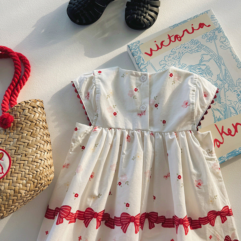 Mushroom Ribbon Print Dress リボン ノースリーブワンピース【mh0013657】