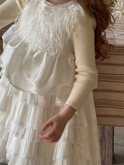 ノースリーブワンピース ファーフリンジ ティアードケーキスカート【mh0011884】