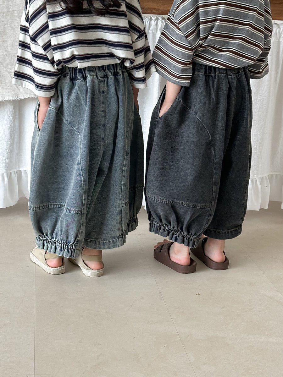 Gentered Pleated Elastic Denim Capris ウォッシュ クロップドパンツ【mh0013464】