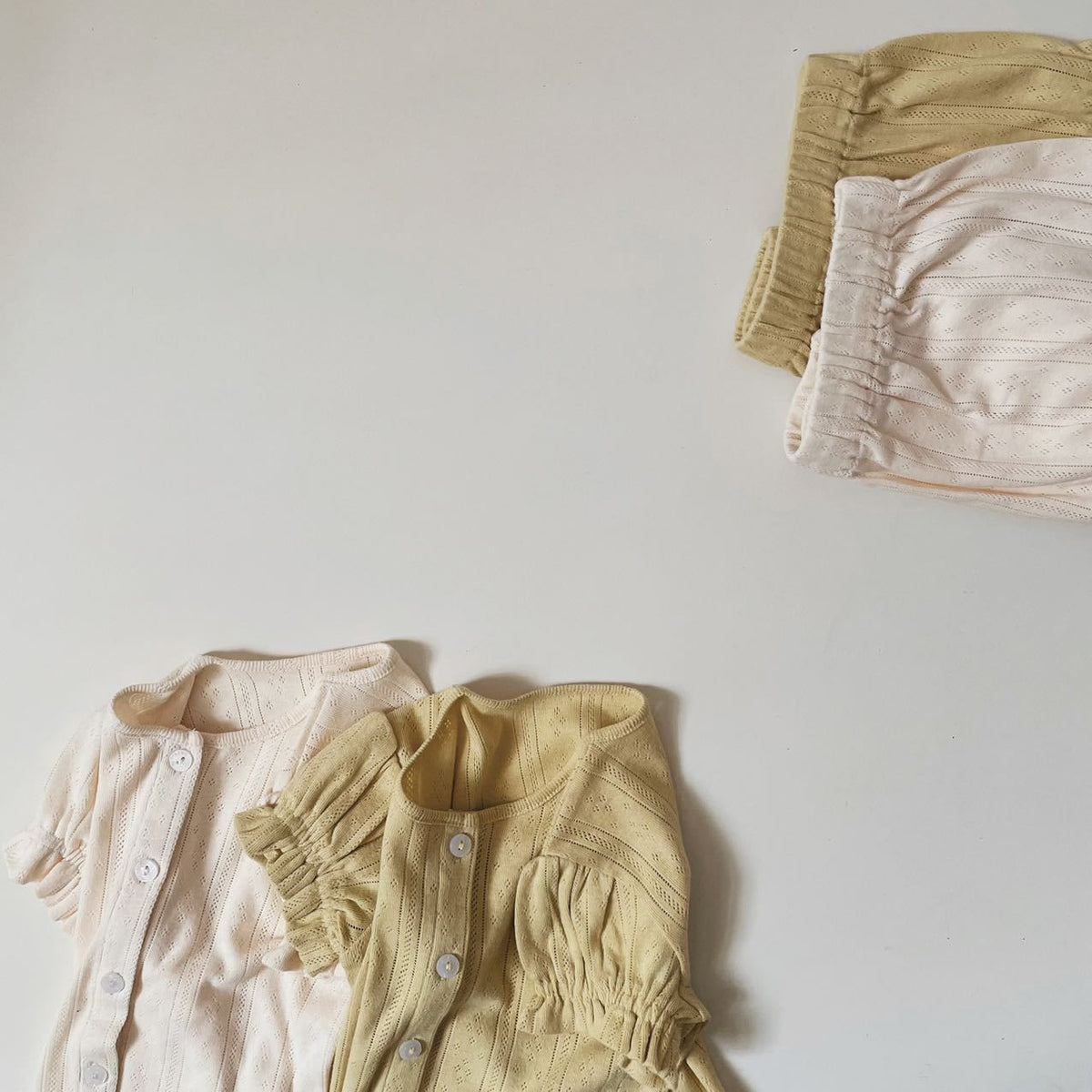 Baby Eyelet Puff Sleeve Short Sleeve Blouse and Shorts Set