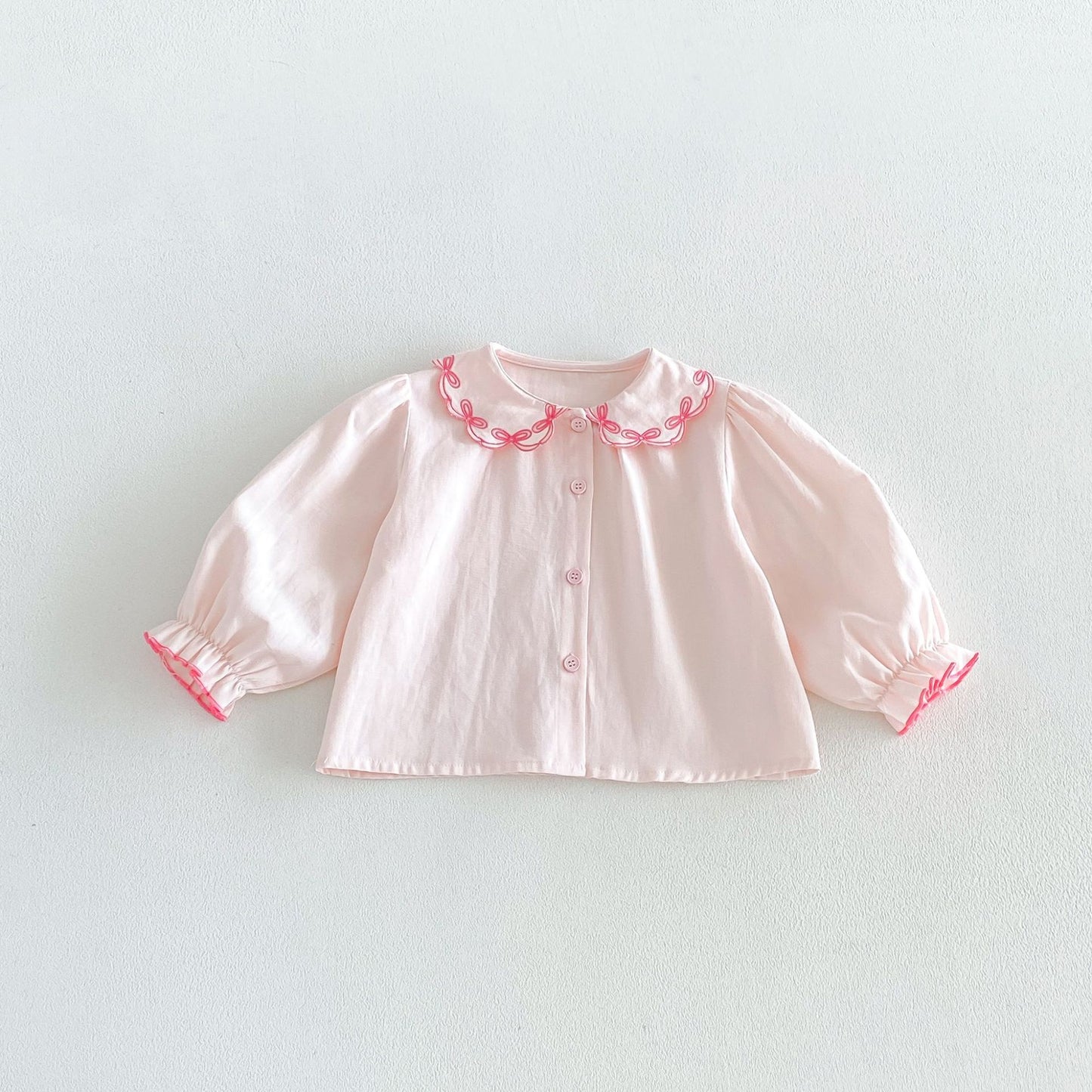 Blusa de manga larga para niños con cuello con volantes y ribetes 【mh0014047】