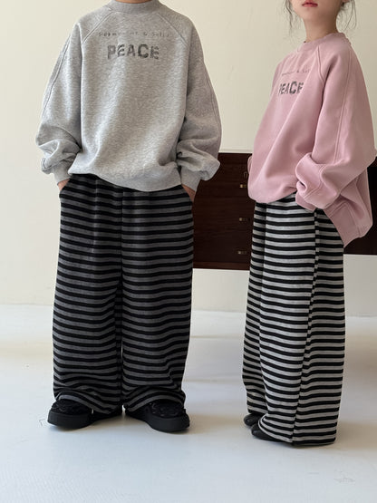 -ボーダーワイドパンツ ゆったりストレートスウェットパンツ【mh0010774】 - mamahalo shop - ロングパンツ・スウェットパンツ -  べビー服 - 子供服 - 男の子 - 女の子