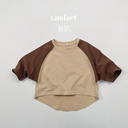 キッズ 配色 ラグラン ラウンドヘム 長袖Tシャツ【mh0014600】