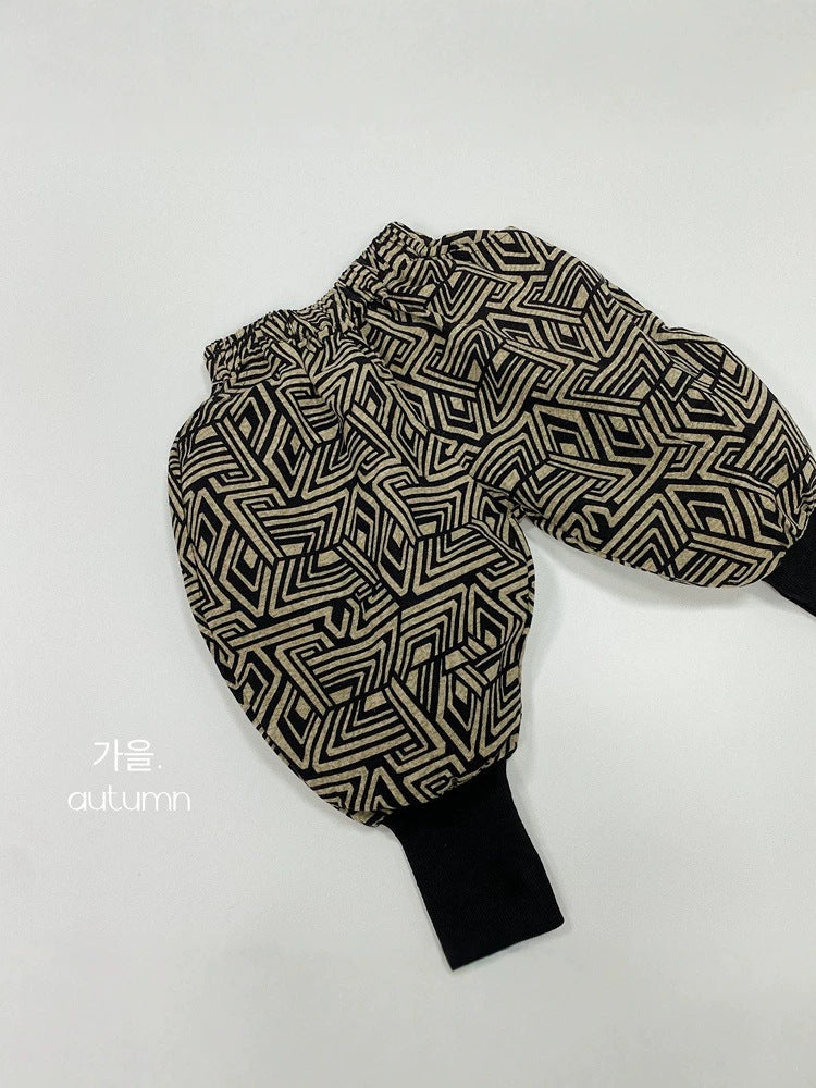 キッズ ジオメトリックプリント バルーン ロングパンツ【mh0014597】