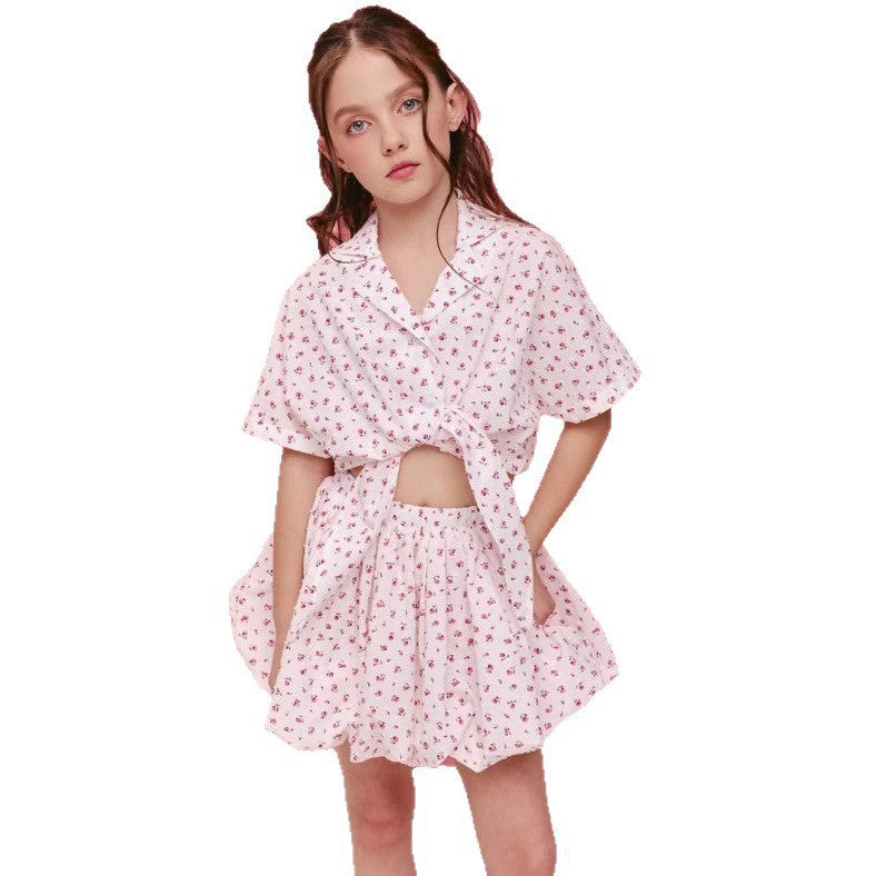 Conjunto de dos piezas para niña, camiseta de lazo de algodón americano y falda, estilo INS ruso de verano para niños, 2026, en stock【mh0013859】