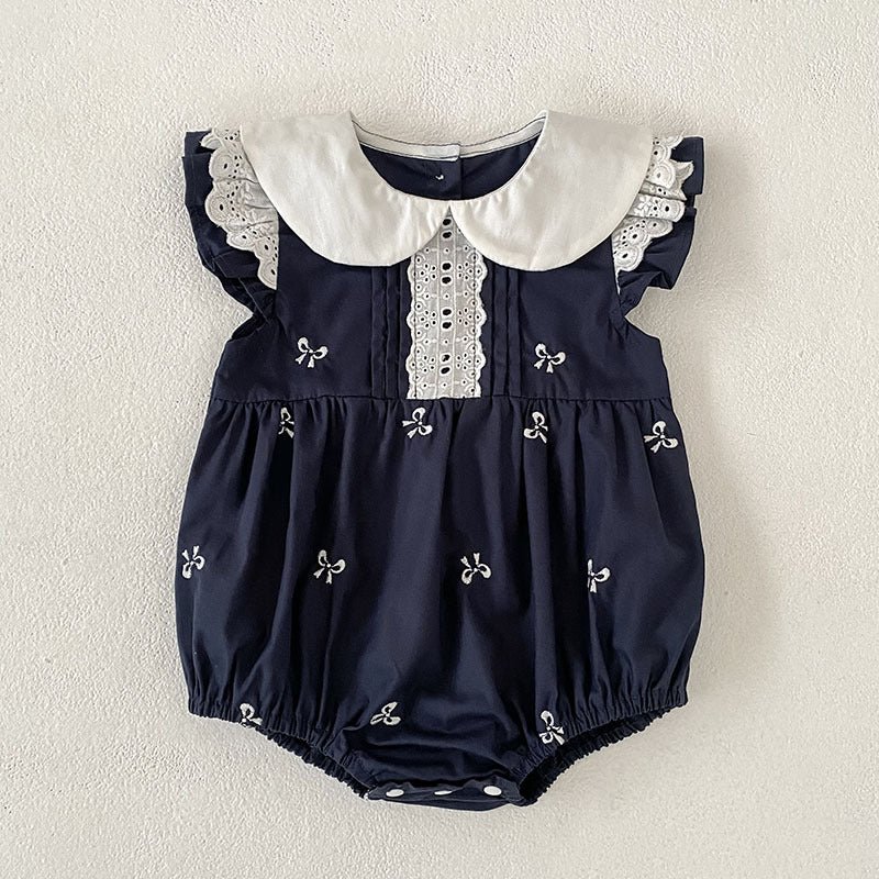 Bow Embroidery Ruffle Romper Dress ラッフル ロンパース ワンピース【mh0013161】