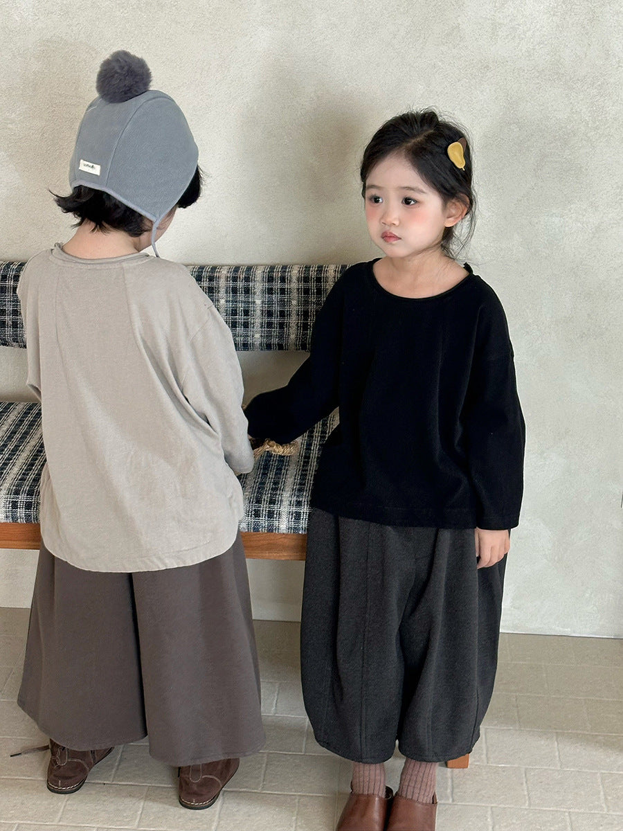 Camiseta de manga larga holgada con abertura lateral y hombros caídos para niños 【mh0014298】