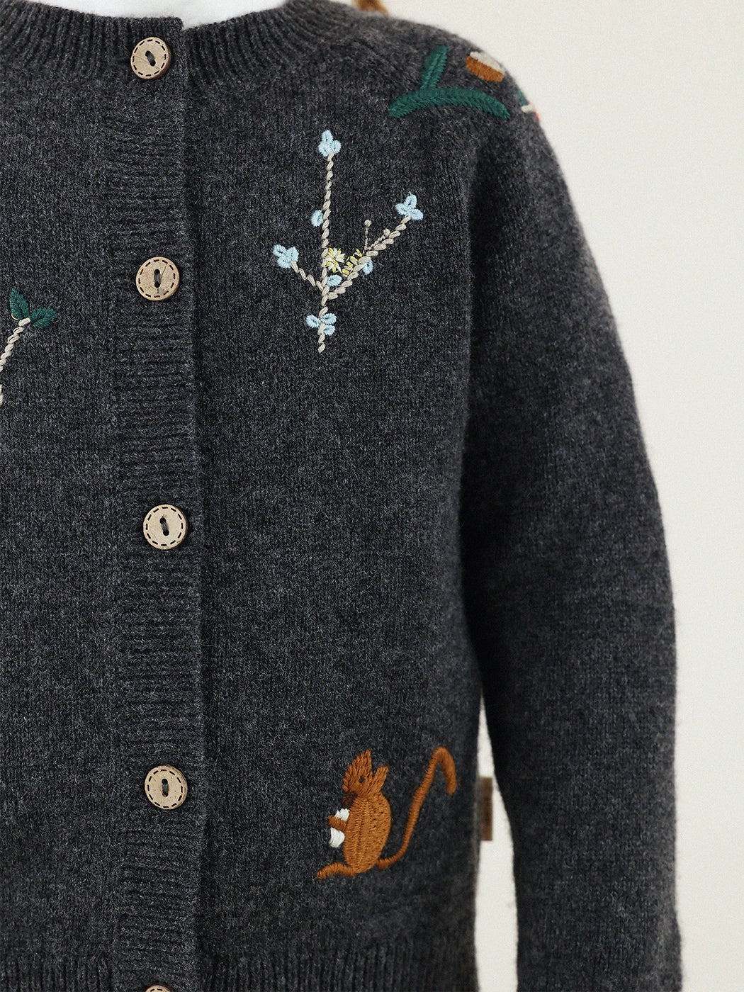 -長袖カーディガン ウール混紡 刺繍デザイン クルーネック【mh0011343】 - mamahalo shop - カーディガン・パーカー -  べビー服 - 子供服 - 男の子 - 女の子