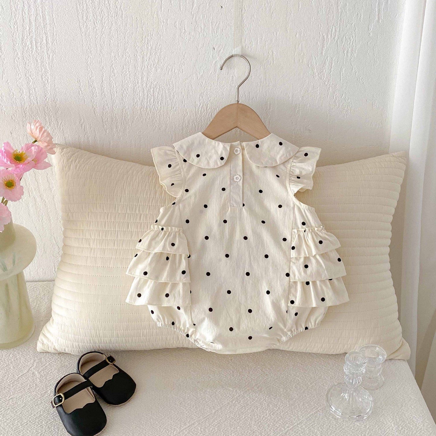 Polka Dot Ruffle Sleeveless Romper ドット ノースリーブロンパース【mh0013436】