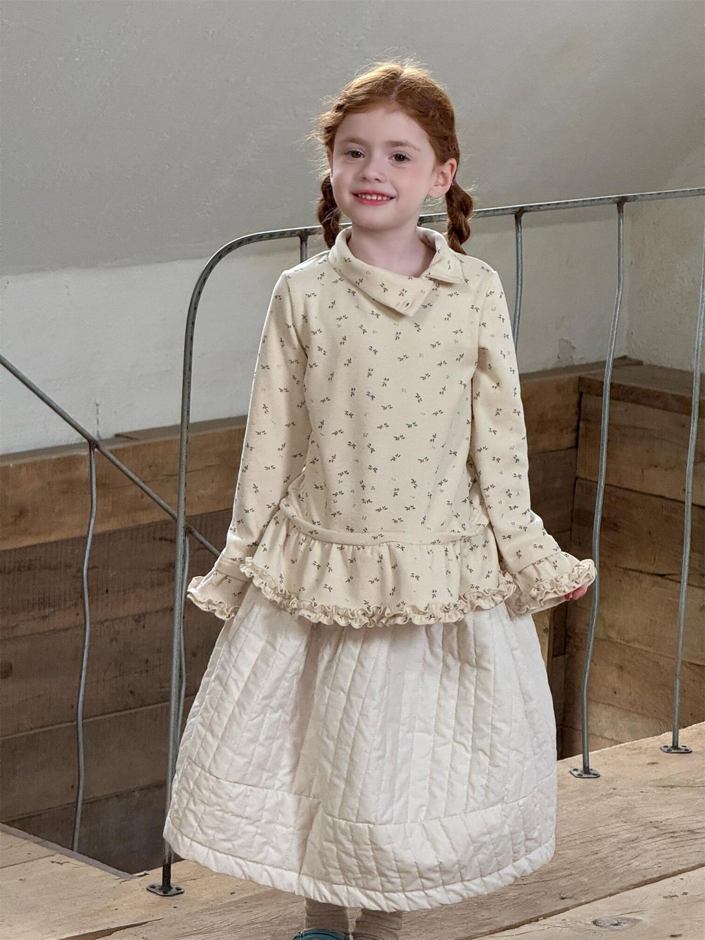 長袖ハイネックTシャツ 花柄 裾フリル レイヤード【mh0011748】