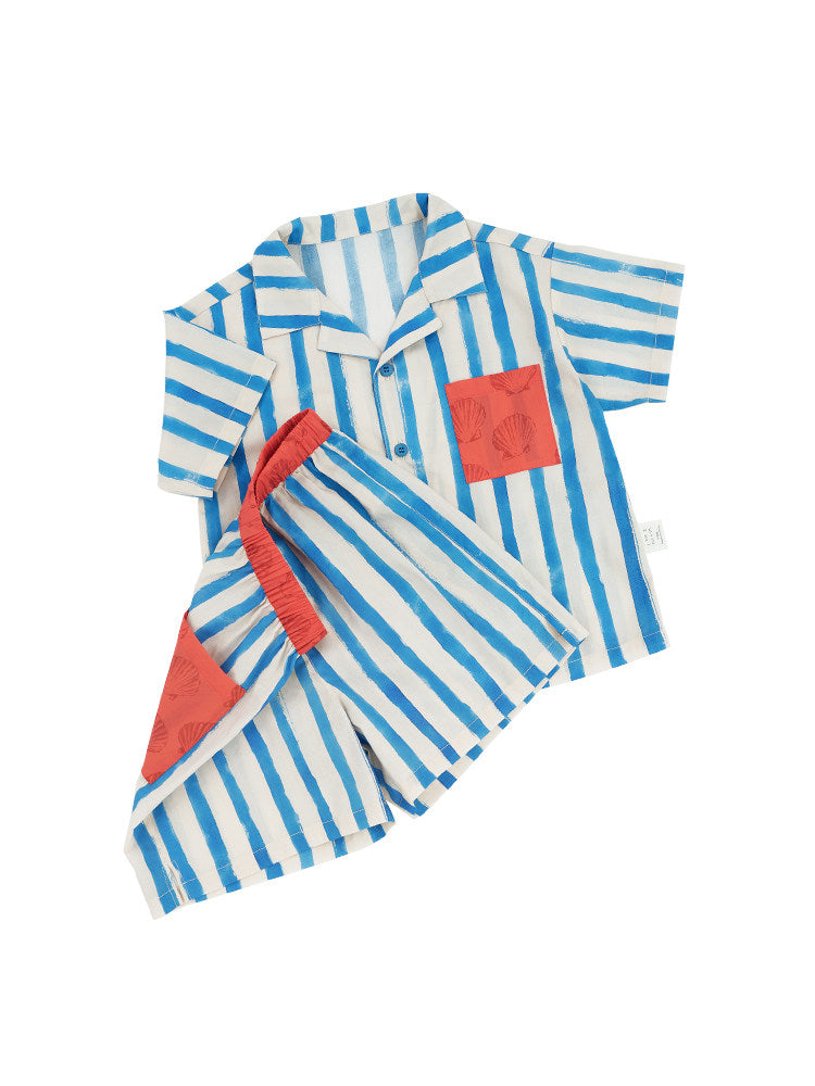 Combed Cotton Striped Shirt Shorts 半袖シャツ ハーフパンツ【mh0013209】