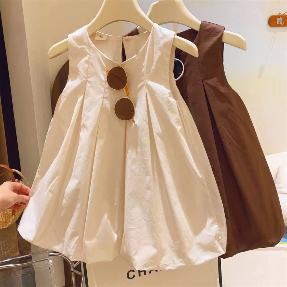 Kids' Tuck Balloon Silhouette A-line Sleeveless Dress [mh0001953]