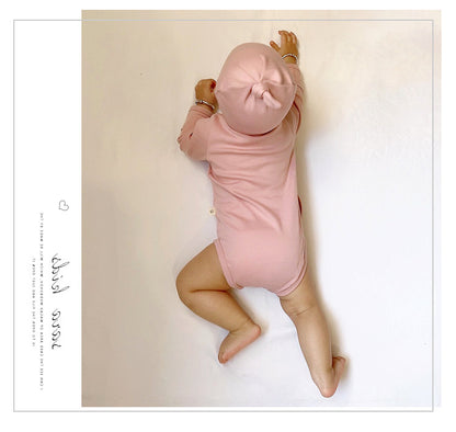 -シンプルベーシック無地長袖肌着ロンパース+とんがりキャップ帽子セット【mh0010753】 - mamahalo shop - 長袖ロンパース -  べビー服 - 子供服 - 男の子 - 女の子