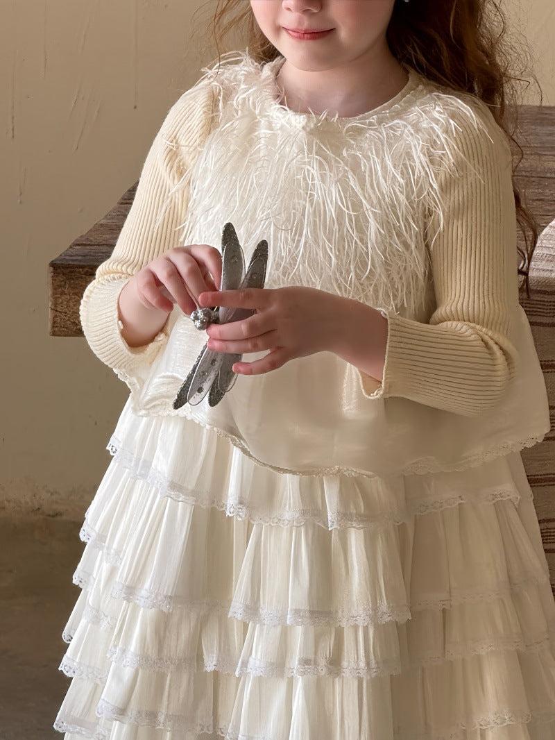 ノースリーブワンピース ファーフリンジ ティアードケーキスカート【mh0011884】