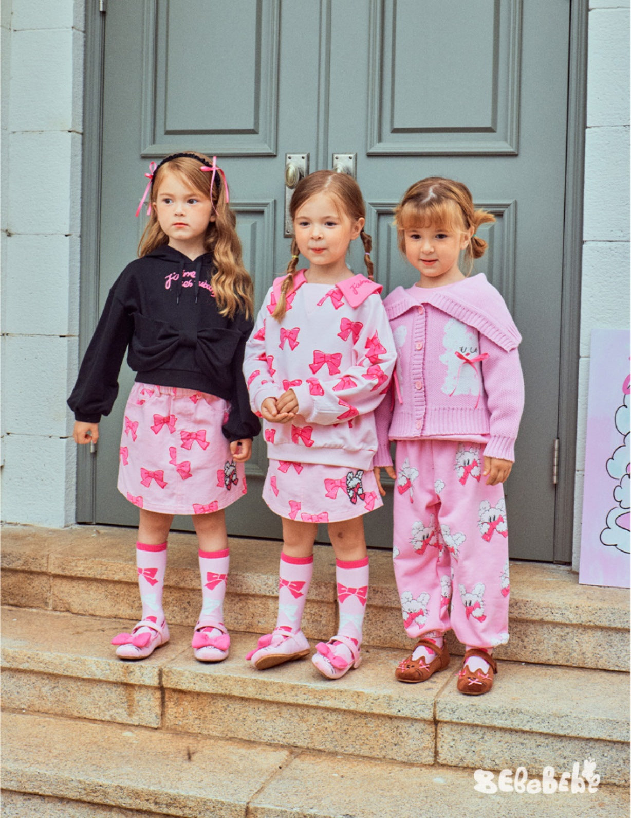 -リボン柄ニットカーディガン/フリルティアードワンピース/リボン柄フリルスカート【mh0010981】 - mamahalo shop - 長袖ワンピース -  べビー服 - 子供服 - 男の子 - 女の子