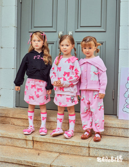 -リボン柄ニットカーディガン/フリルティアードワンピース/リボン柄フリルスカート【mh0010981】 - mamahalo shop - 長袖ワンピース -  べビー服 - 子供服 - 男の子 - 女の子