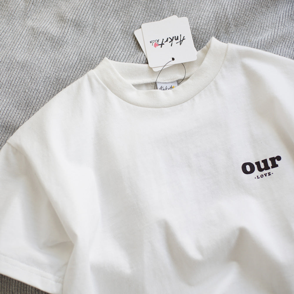 キッズ アルファベットプリント バックプリント ルーズ 半袖Tシャツ【mh0013814】