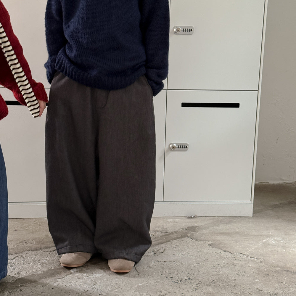 ワイドパンツ キッズ 裏起毛 厚手 デニム風 無地 ストレート ルーズフィット【mh0011680】