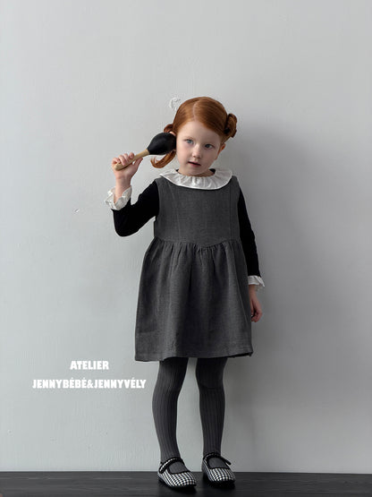 Camiseta de manga larga con cuello de volantes y vestido sin mangas para niña 【mh0014659】