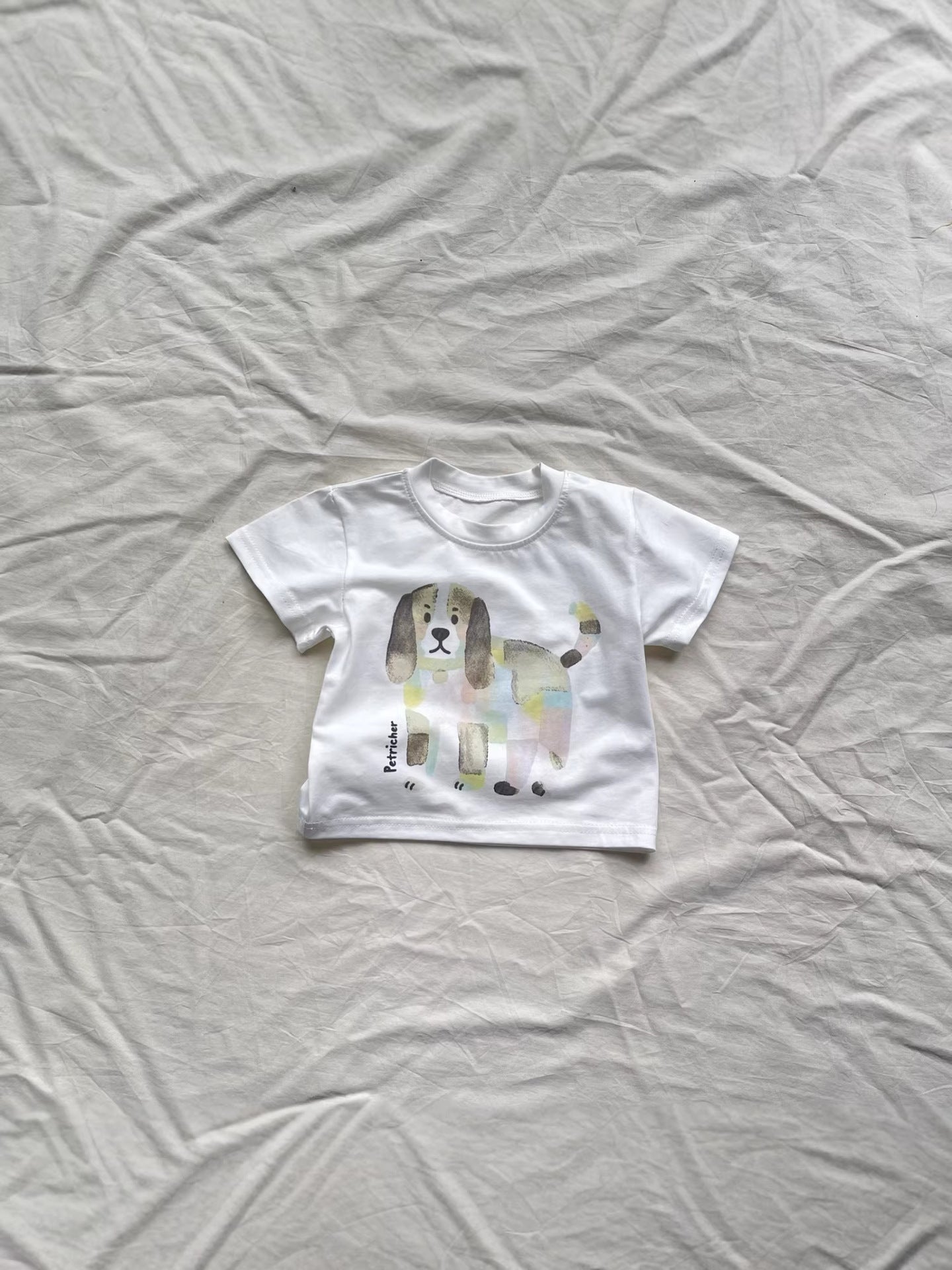 Playful Puppy Short Set - Dog Illustration Short-Sleeve T-Shirt and Shorts Set [mh0012904]