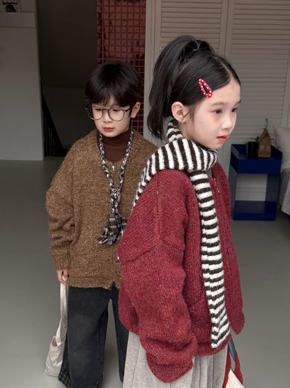 ニットカーディガン キッズ 裏起毛 厚手 無地 ジップアップ カジュアル【mh0011682】