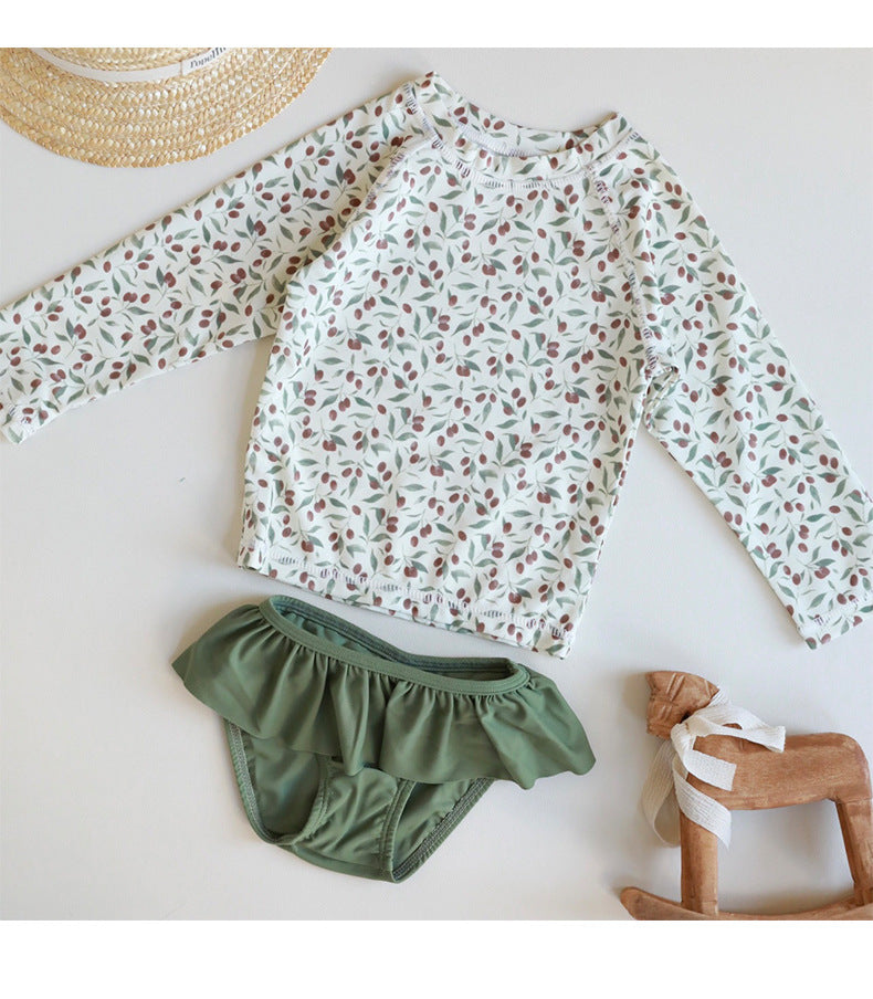 UPF50 Plus Floral Long Sleeve Swimsuit Rash Guard 3-piece Set [mh0012593]