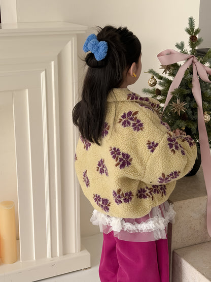 フリースジップアップジャケット フラワー花柄 襟付き【mh0011871】