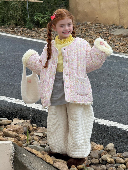 Fluffy reversible boa jacket with floral print and padded lining [mh0011743]