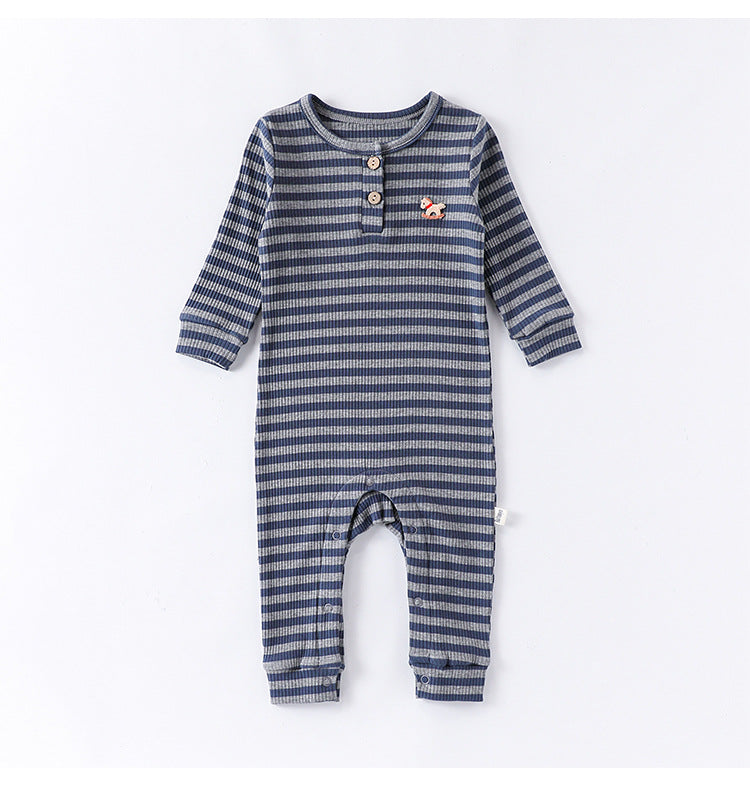 -ボーダー長袖ジャンプスーツロンパース【mh0010731】 - mamahalo shop - 長袖ロンパース -  べビー服 - 子供服 - 男の子 - 女の子