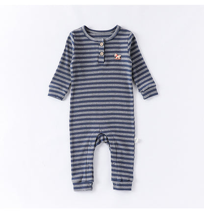 -ボーダー長袖ジャンプスーツロンパース【mh0010731】 - mamahalo shop - 長袖ロンパース -  べビー服 - 子供服 - 男の子 - 女の子