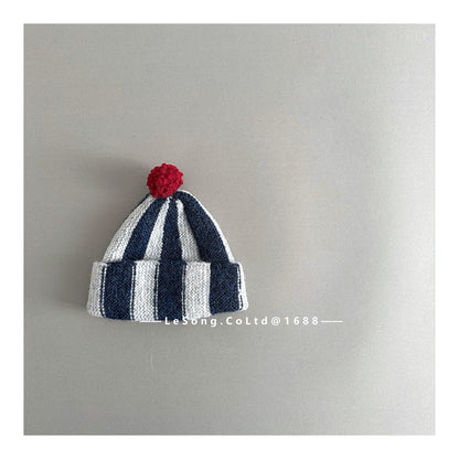 ベビー帽子 ストライプ ぽんぽん ピエロ ニットキャップ【mh0011835】