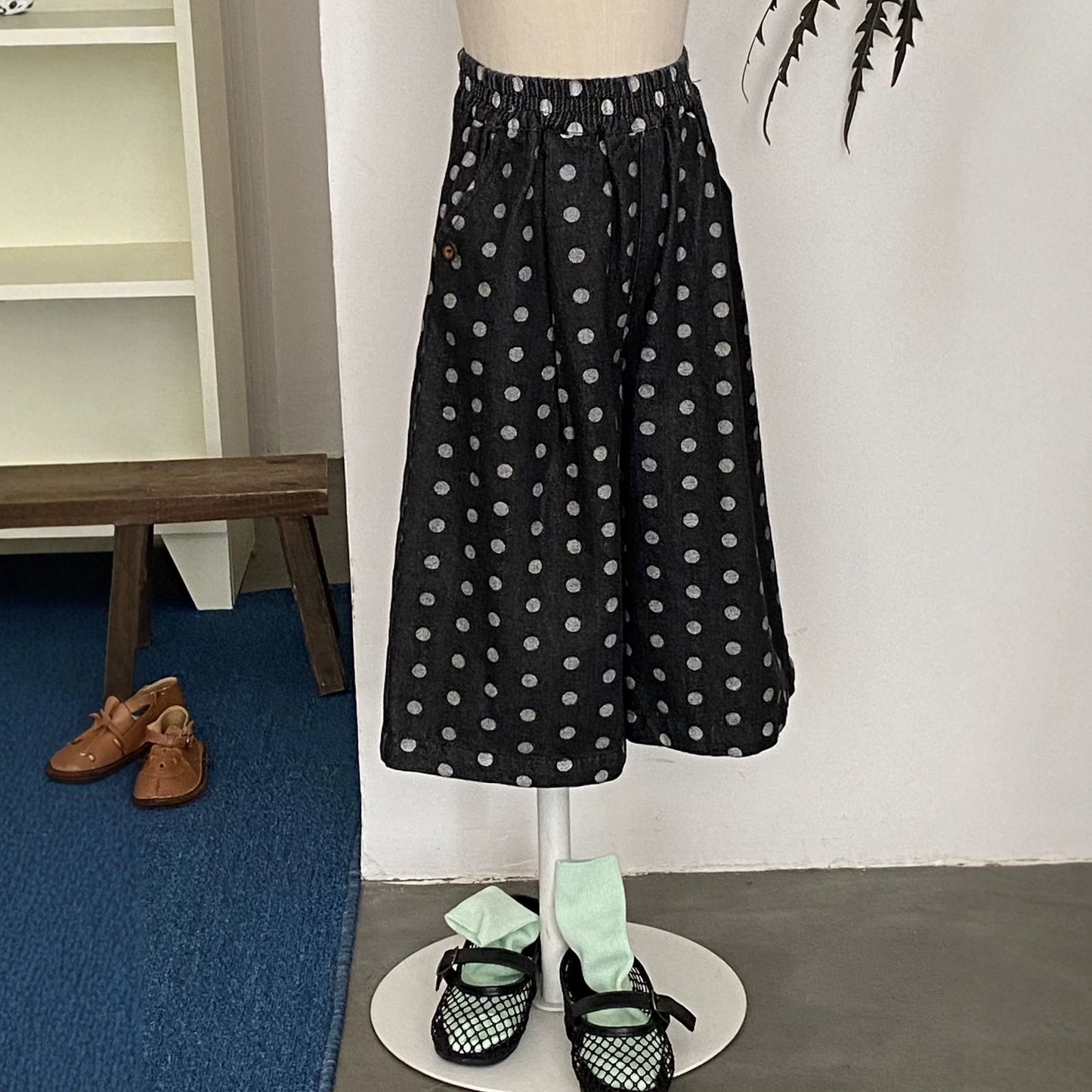 Pantalones vaqueros holgados con lavado y lunares para niños [mh0014219]