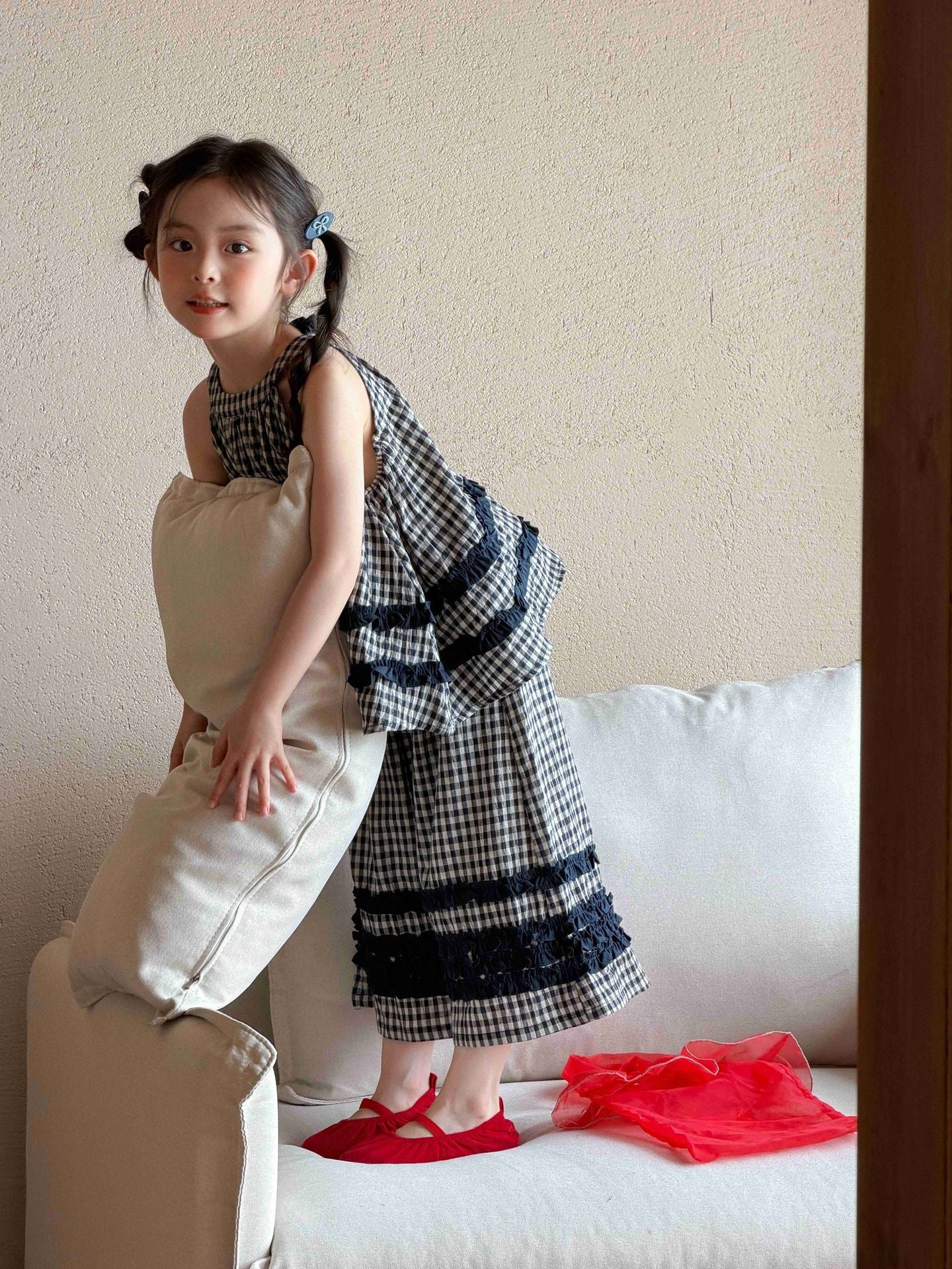 Sleeveless Flaid Flange Top Wide-Leg Pants Set チェック ノースリーブトップス ワイドパンツ【mh0013292】