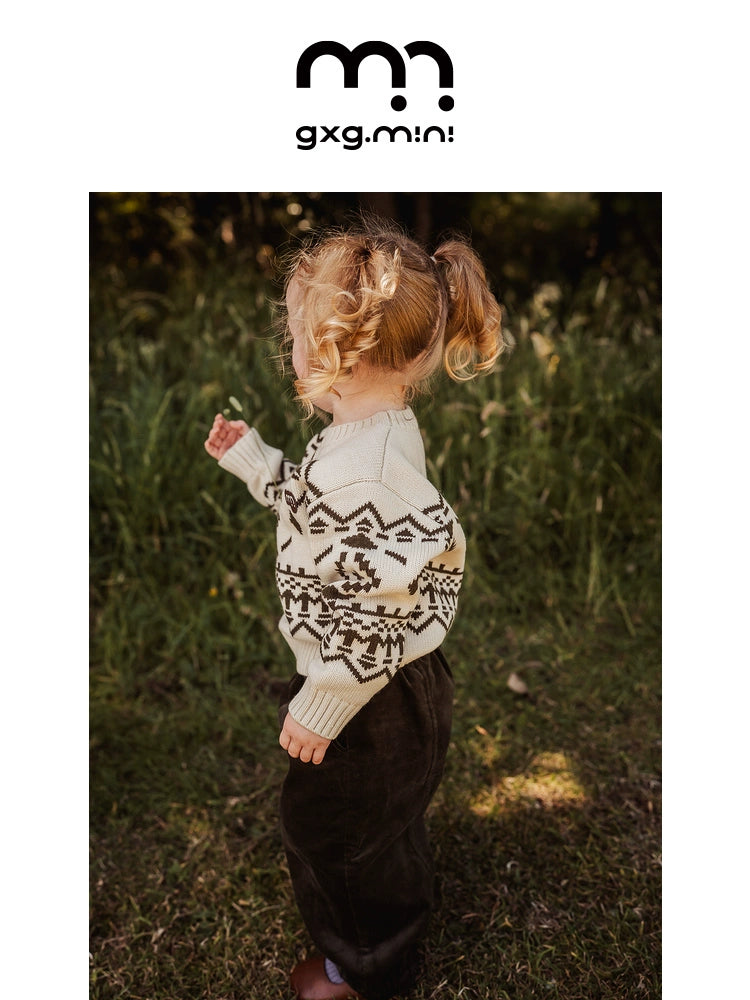 -長袖ニットセーター フェアアイル柄 北欧風 クルーネック プルオーバー【mh0011307】 - mamahalo shop - ニット・セーター -  べビー服 - 子供服 - 男の子 - 女の子
