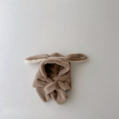 ベビーキッズマフラー付き帽子 耳付き帽子 ネックウォーマー イヤーマフ ボアフリース 3カラー ユニセックス 男の子 女の子 子供服【mh0003242】