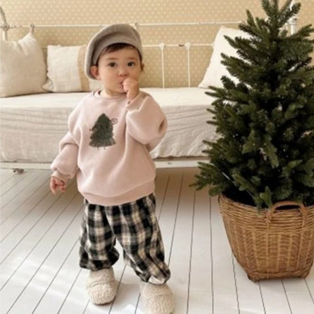 長袖スウェットトレーナー クリスマスツリーモチーフ 裏起毛 プルオーバー トップス【mh0011631】