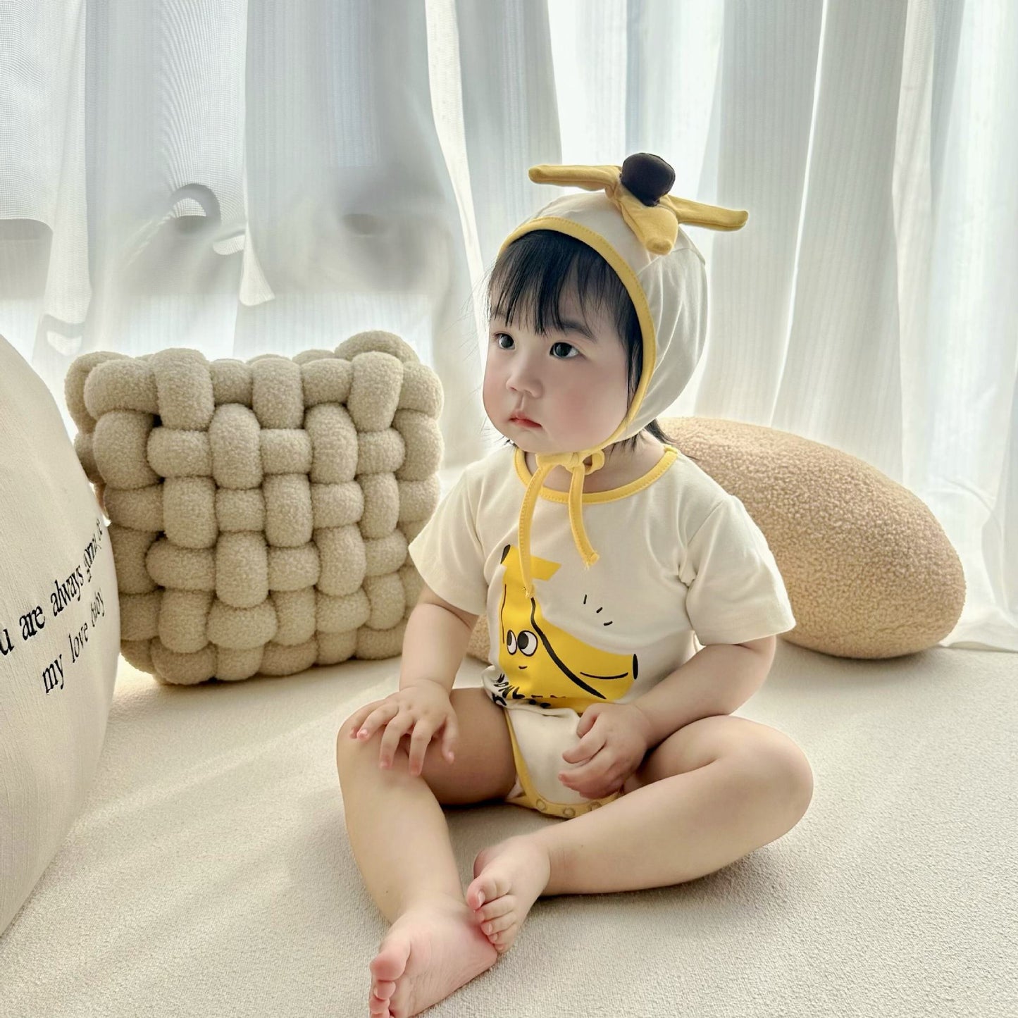 Banana Costume Short-Sleeve Romper With Hat Set バナナ 半袖ロンパース コスチューム【mh0013357】