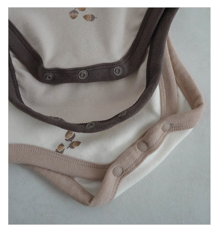 -どんぐりプリント長袖ボディスーツ+ロングパンツセットアップ 2点セット【mh0010748】 - mamahalo shop - ロンパースセットアップ -  べビー服 - 子供服 - 男の子 - 女の子