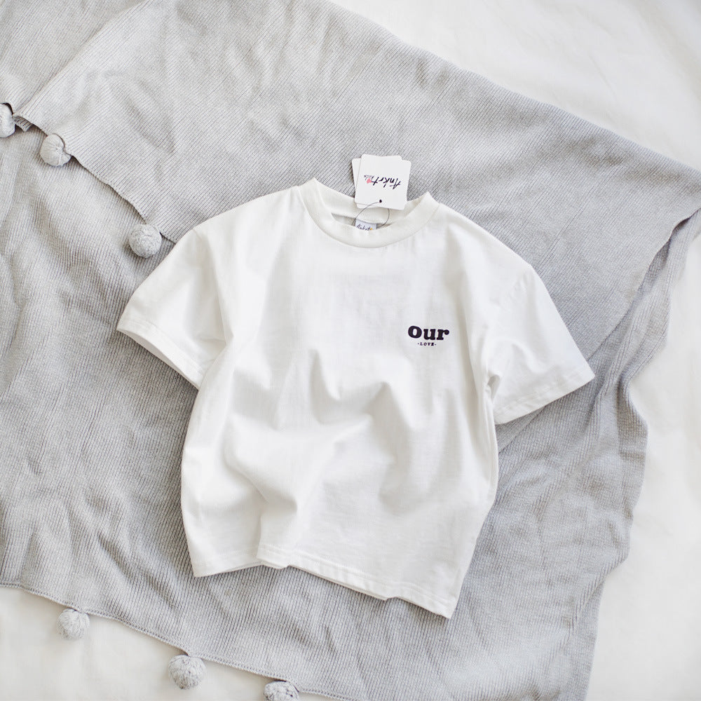 キッズ アルファベットプリント バックプリント ルーズ 半袖Tシャツ【mh0013814】